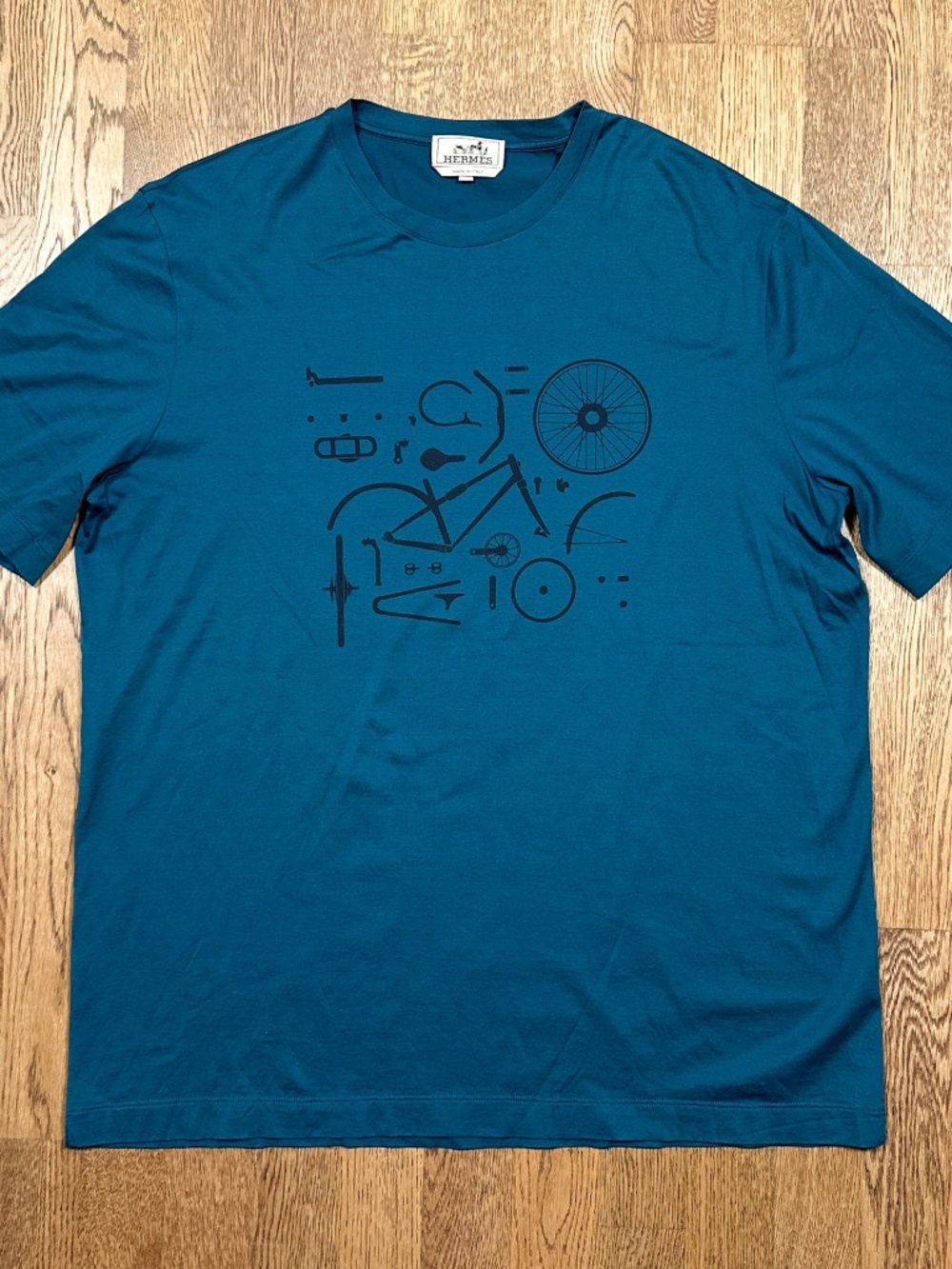 Hermes Blue Teal Exploded Bicycle Made in Italy Lightweight T Shirt Mens 2XL